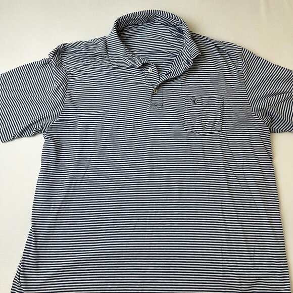 Peter Millar Polo Shirt Mens Extra Large Blue White Stripe Seaside Wash Cotton - Picture 1 of 9